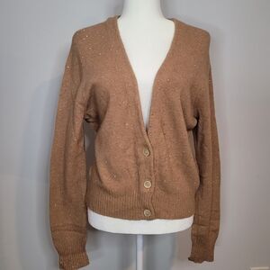 J. Crew Elegant Tan Cardigan Sweater Sparkling​ Rhinestone V-neck